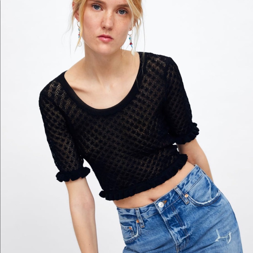 Gorgeous Zara crop texture weave top - sz small, black